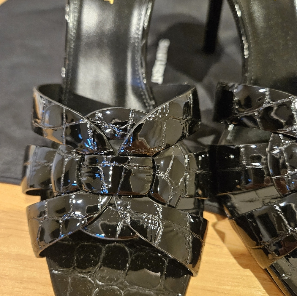 Saint Laurent Tribute Mules Black Embossed Crocodile Leather Size 39 - Picture 5 of 10